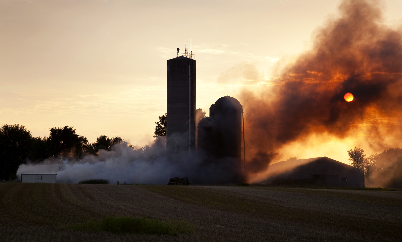 Barn Fire At Sunset