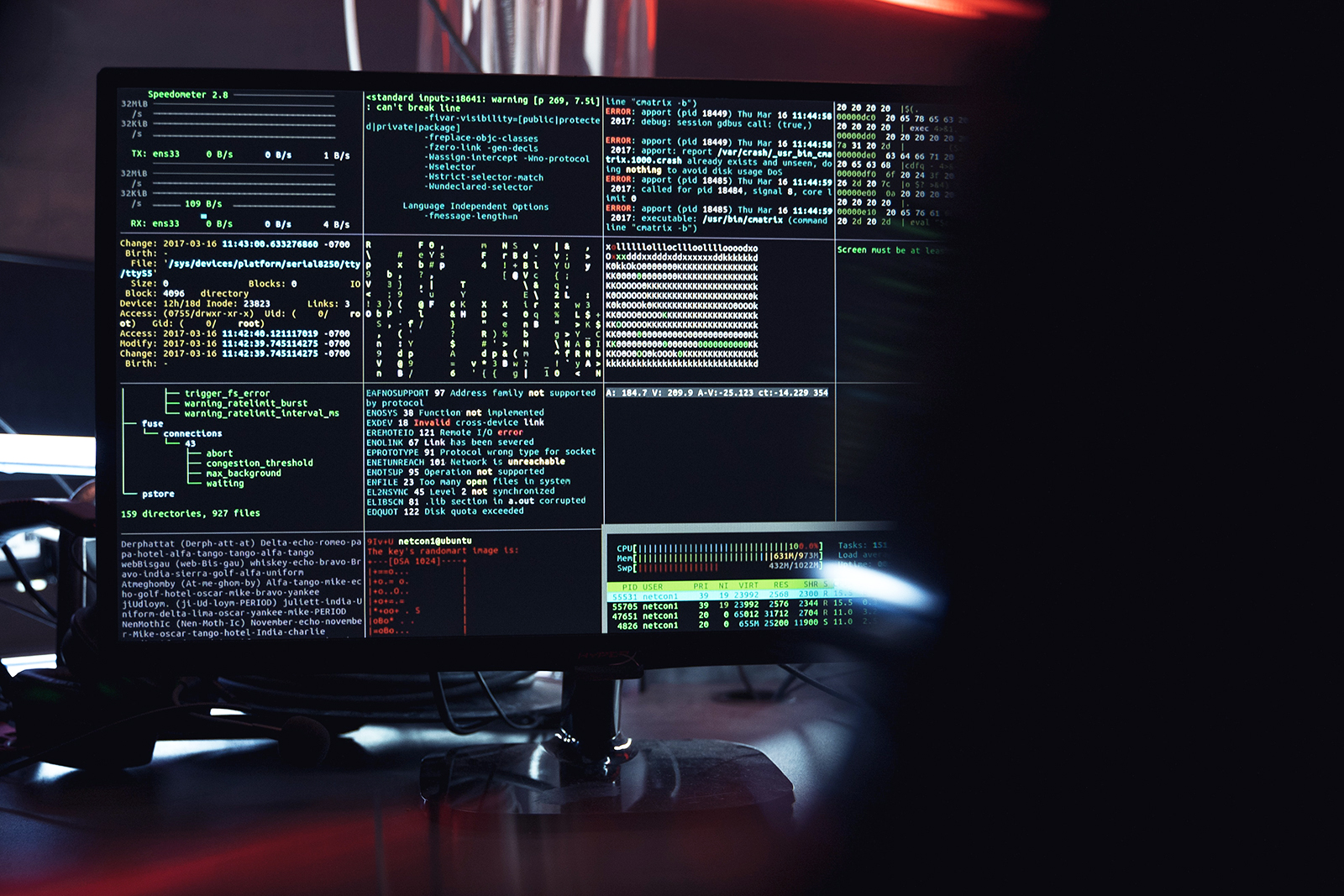 Close-up view of a monitor.