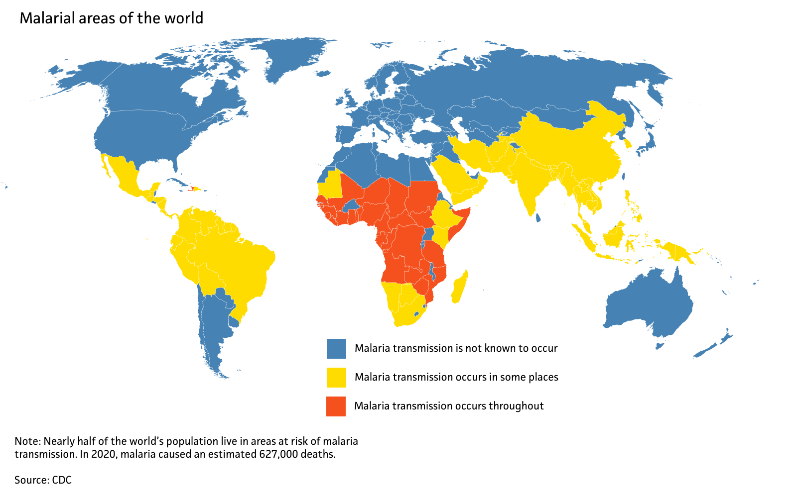 Malaria areas of the world