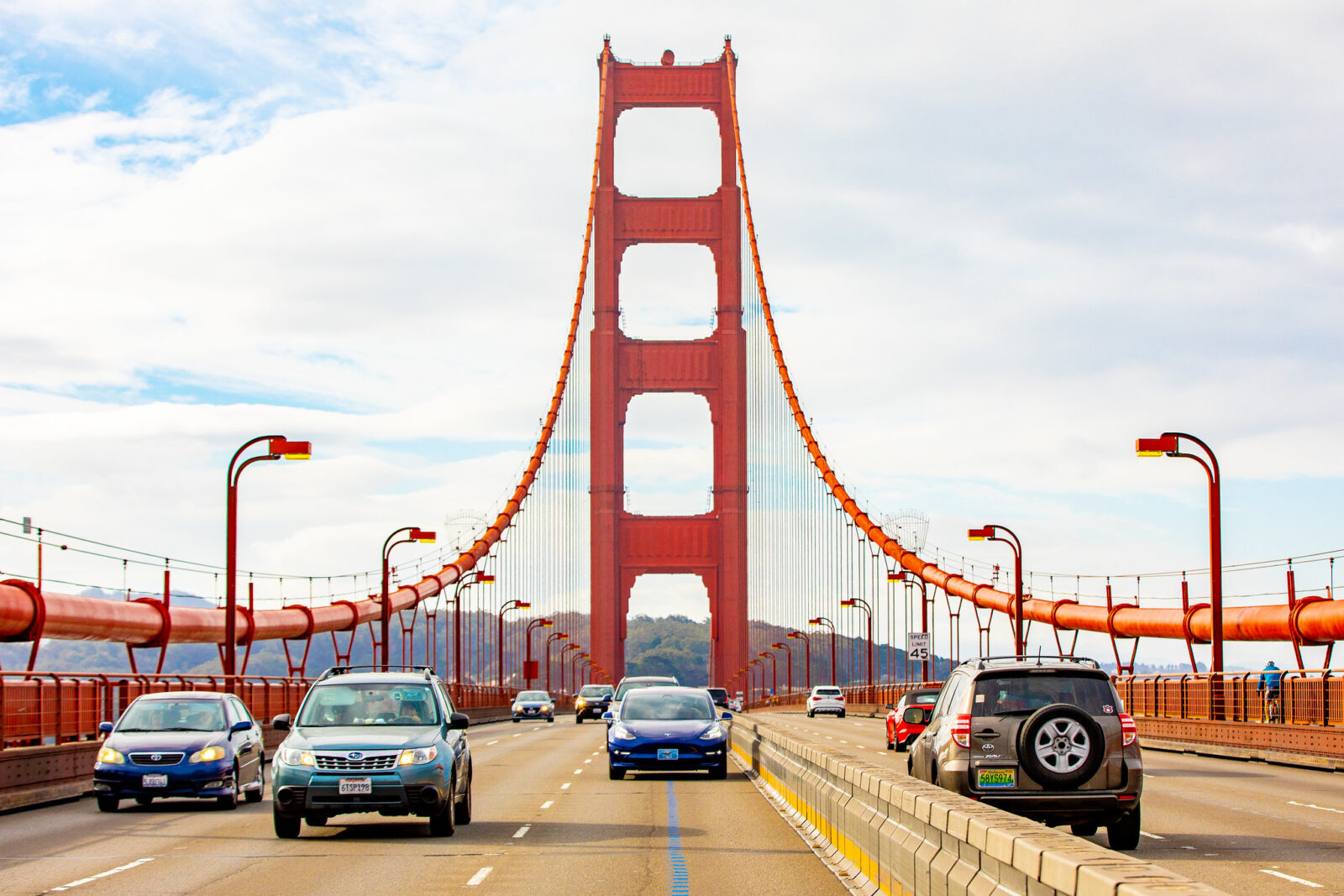A self-driving car navigates the Golden Gate Bridge