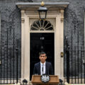British Prime Minister Rishi Sunak makes a statement after taking office outside Number 10 in Downing Street on October 25, 2022 in London, England.