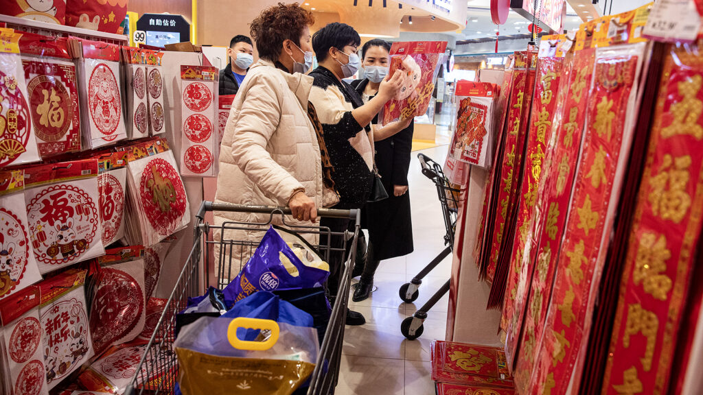 Residents shop for Spring Festival in Wuhan, Hubei Province, China.